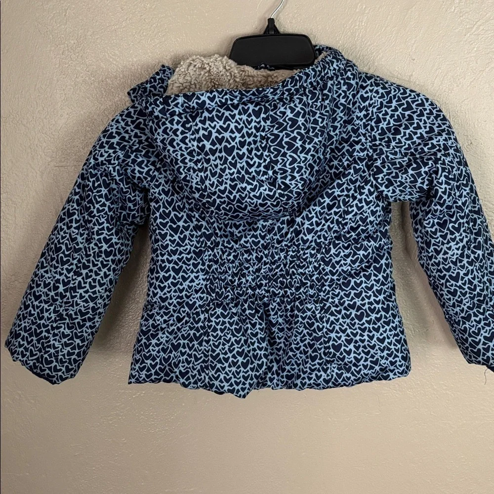 Lands End Girls Size 4 Small Winter Coat Jacket Heart Print Blue